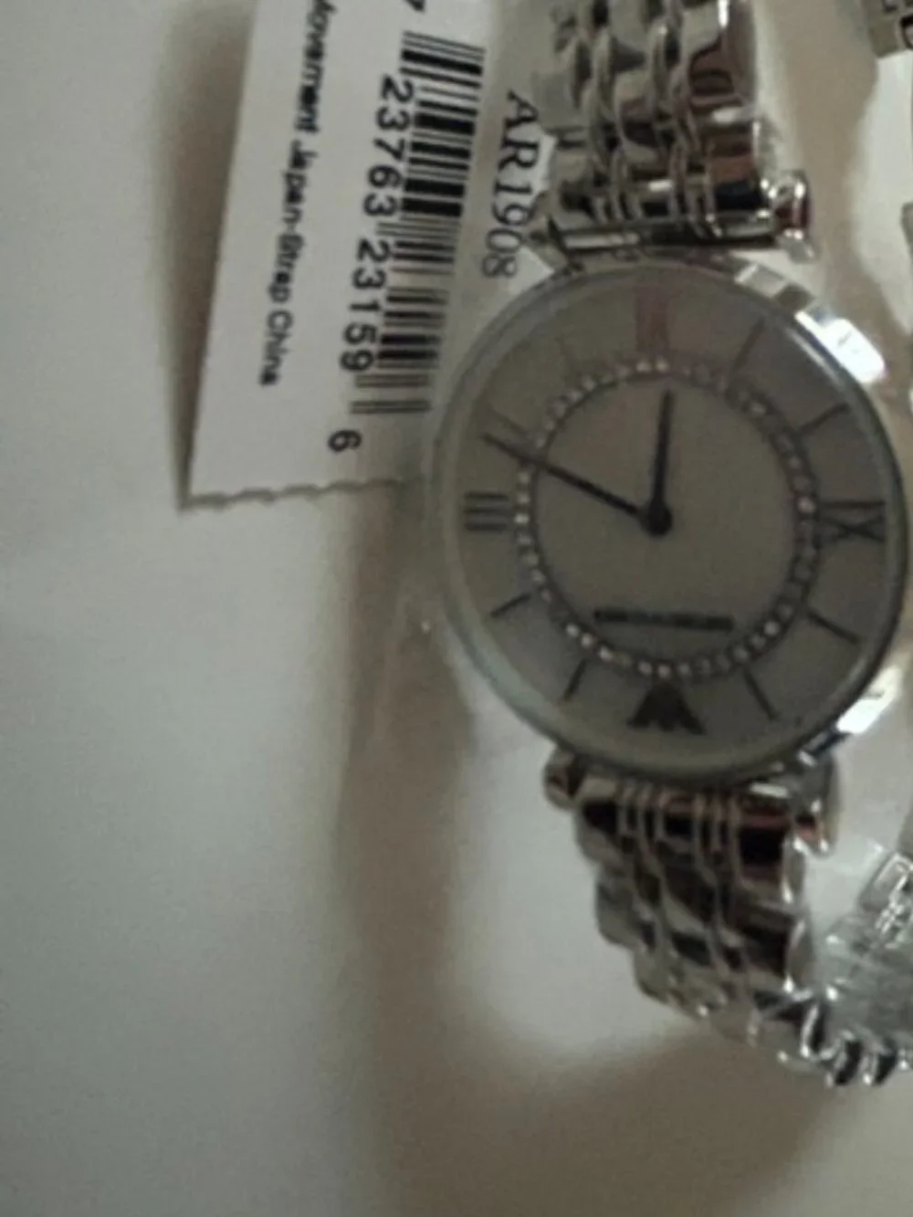 New Emporio Armani AR1908 Classic 32mm Women's Wristwatch - Silver w/Pearl Face